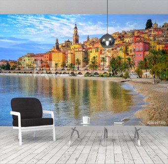 Picture of Colorful medieval town Menton on Riviera Mediterranean sea Fra